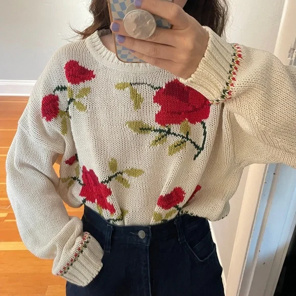 Vintage Floral Knit Sweater - Picture 1 of 6